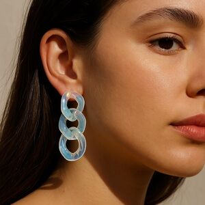 Chunky Opaque Acrylic Earrings Dangle White Iridescent 2.5” long  pierced